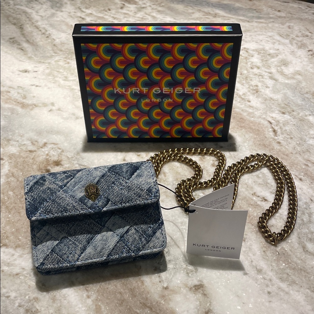 Kurt Geiger NIB Micro Denim Kensington  Crossbody Bag Chain Strap